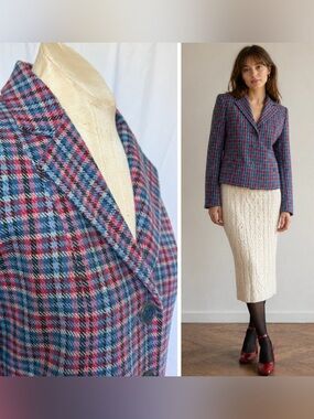 Classic Blue and Pink Plaid Blazer